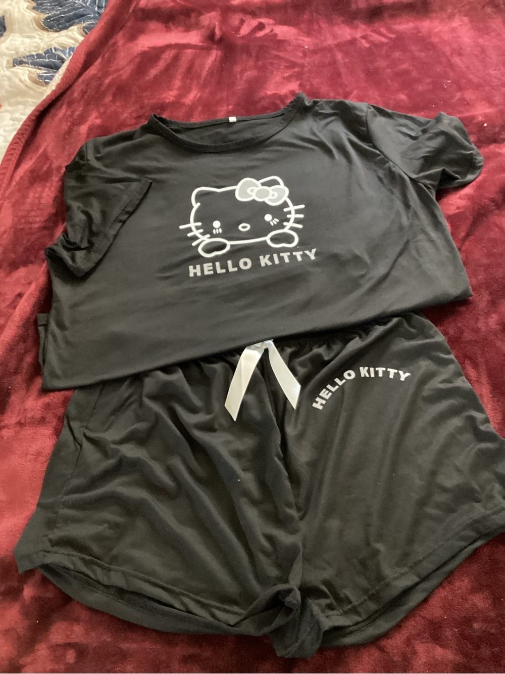 Hello Kitty Black Lounge Shorts with White Bow